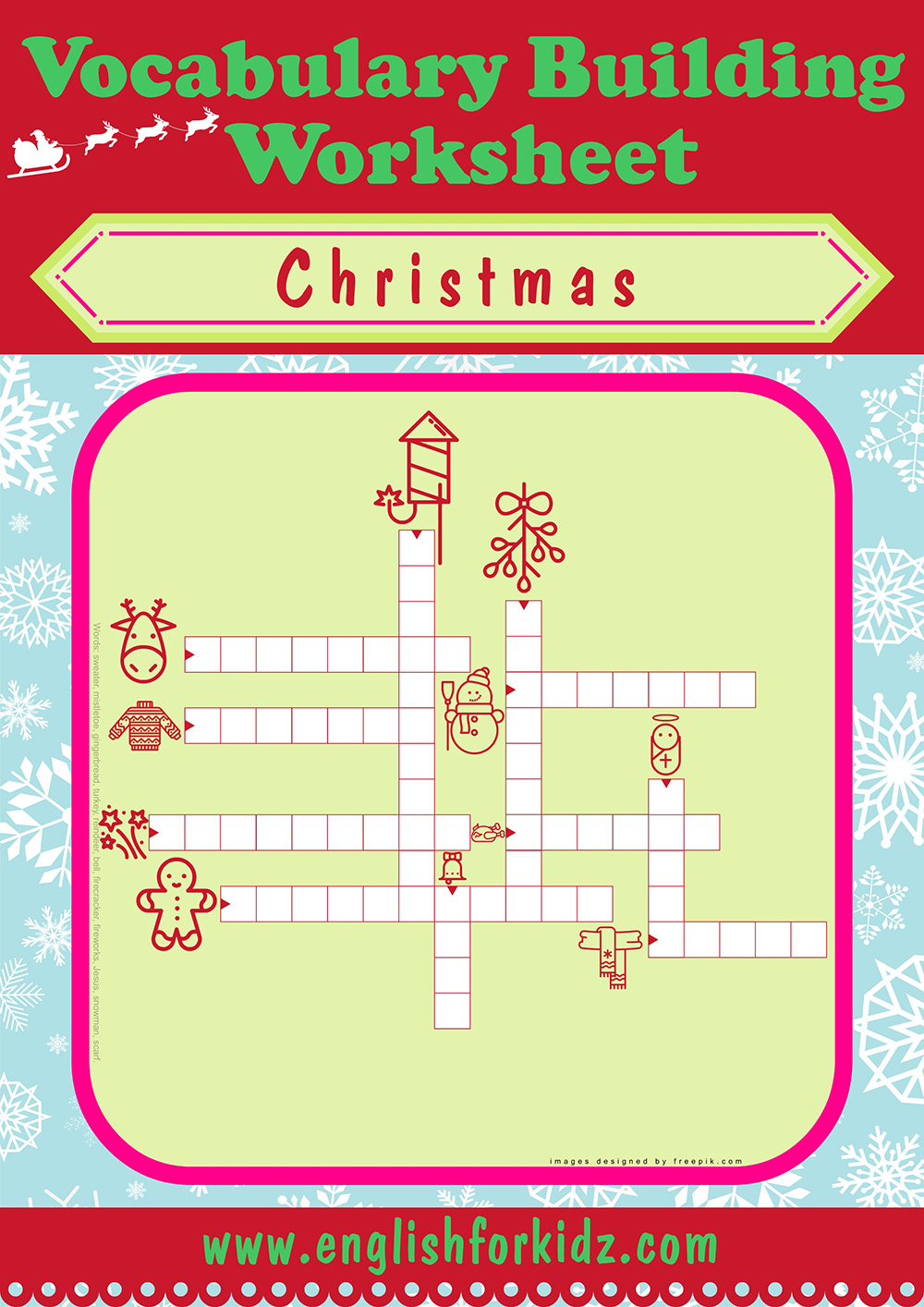 English For Kids Step By Step Christmas Worksheets Crossword Puzzles