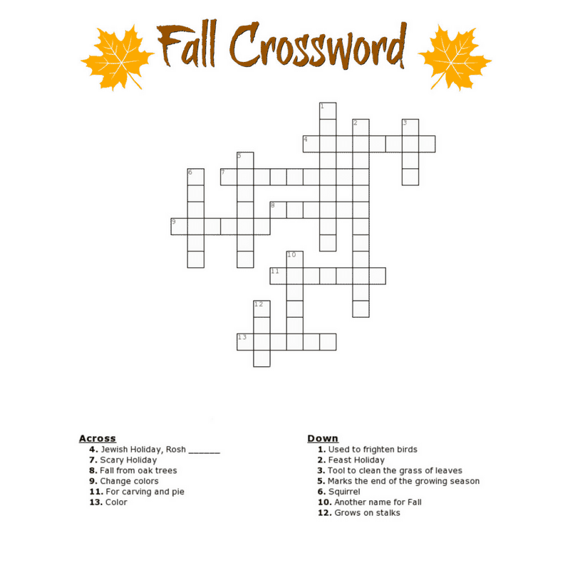 Free Printable Easy Crossword Puzzles for Seniors