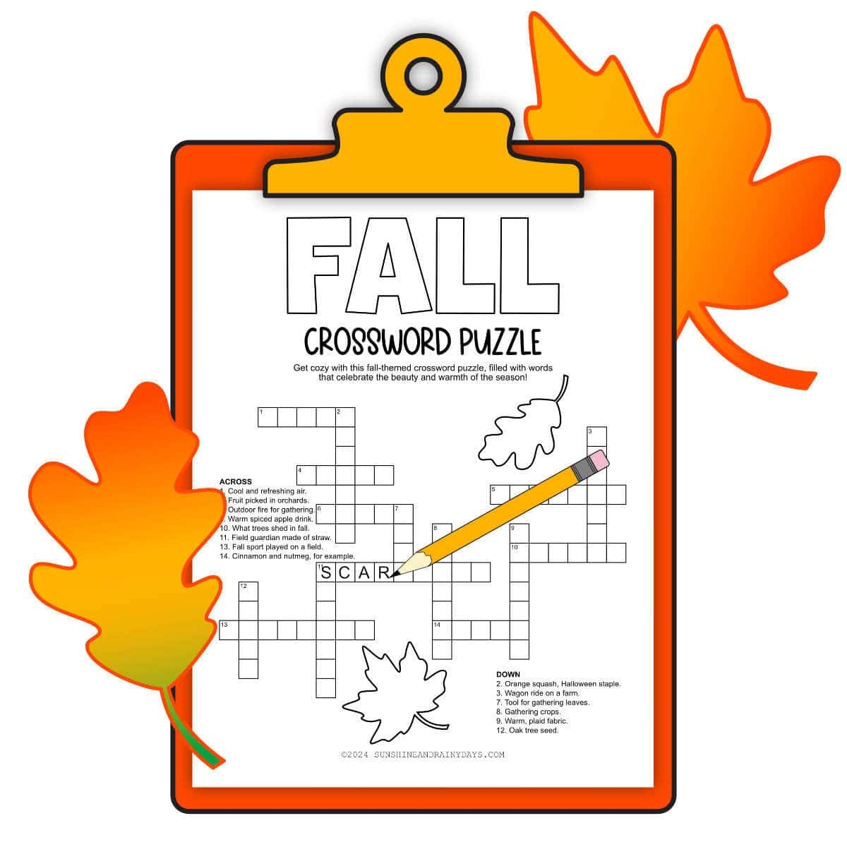 Fall Crossword Puzzle Printable with Answers