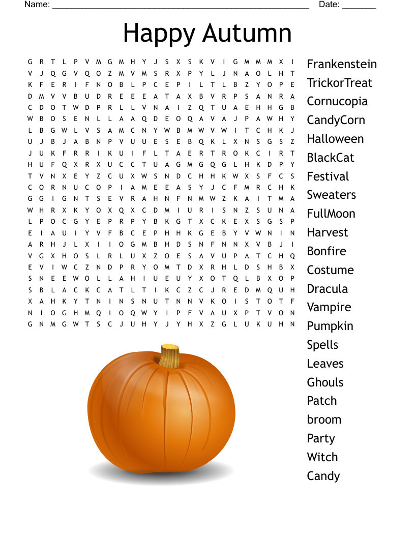 Fall Harvest Crossword Puzzle WordMint