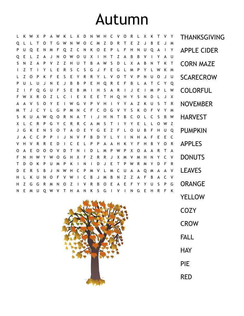 Fall Harvest Crossword Printable