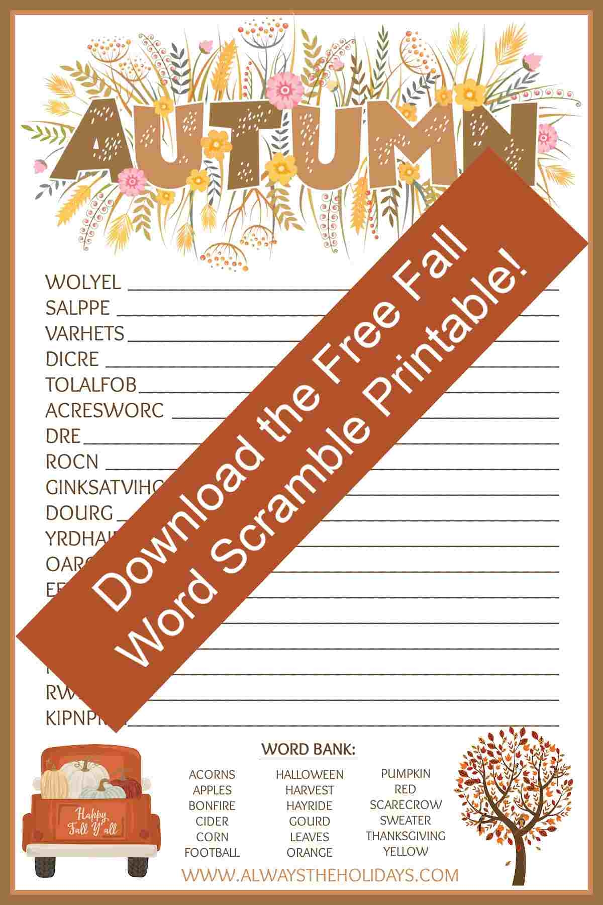 Fall Word Scramble With Answers Free Fall Printable Puzzle