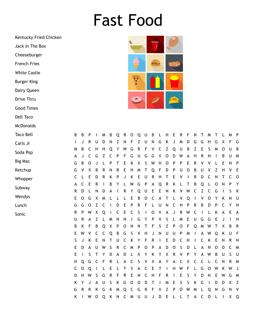 Crossword Puzzles for 3rd Graders Printable Fast Food