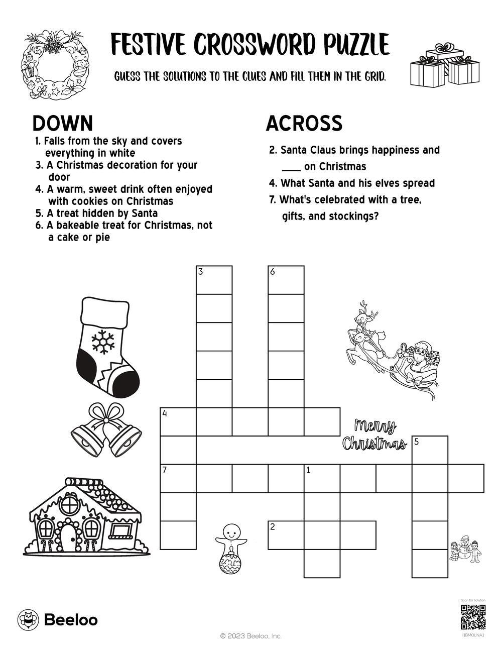 festive crossword puzzle beeloo printable crafts and activities for kids