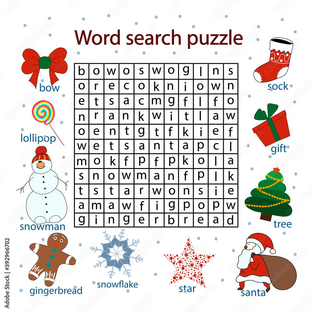 Find Words In A Table On The Theme Xmas Crosswords Puzzle Game For Children Of Any Age Activity Worksheet Printable Version Vector Hand Drawn Illustration Children s Christmas Game Stock Vector Adobe