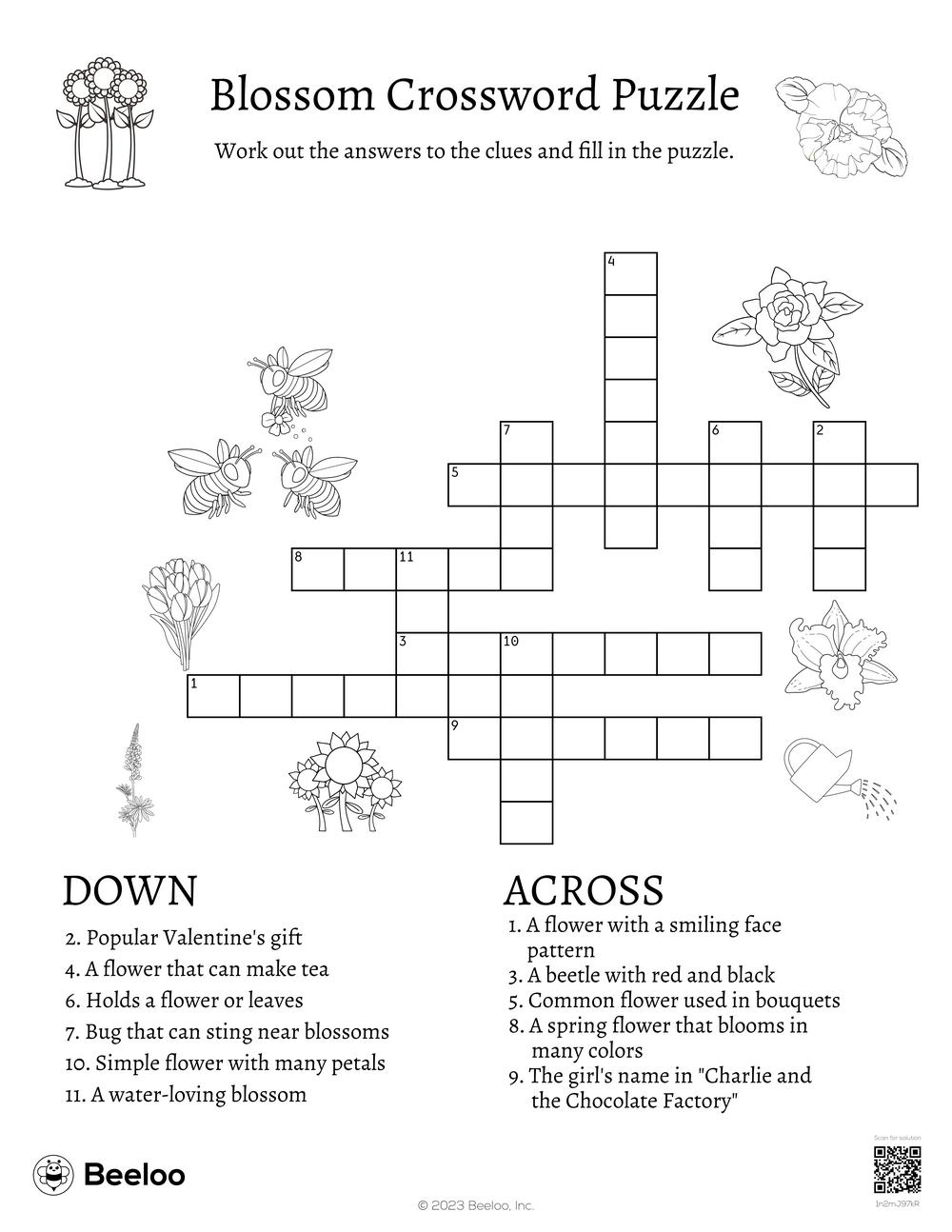 flower themed crossword puzzles beeloo printable crafts and activities for kids