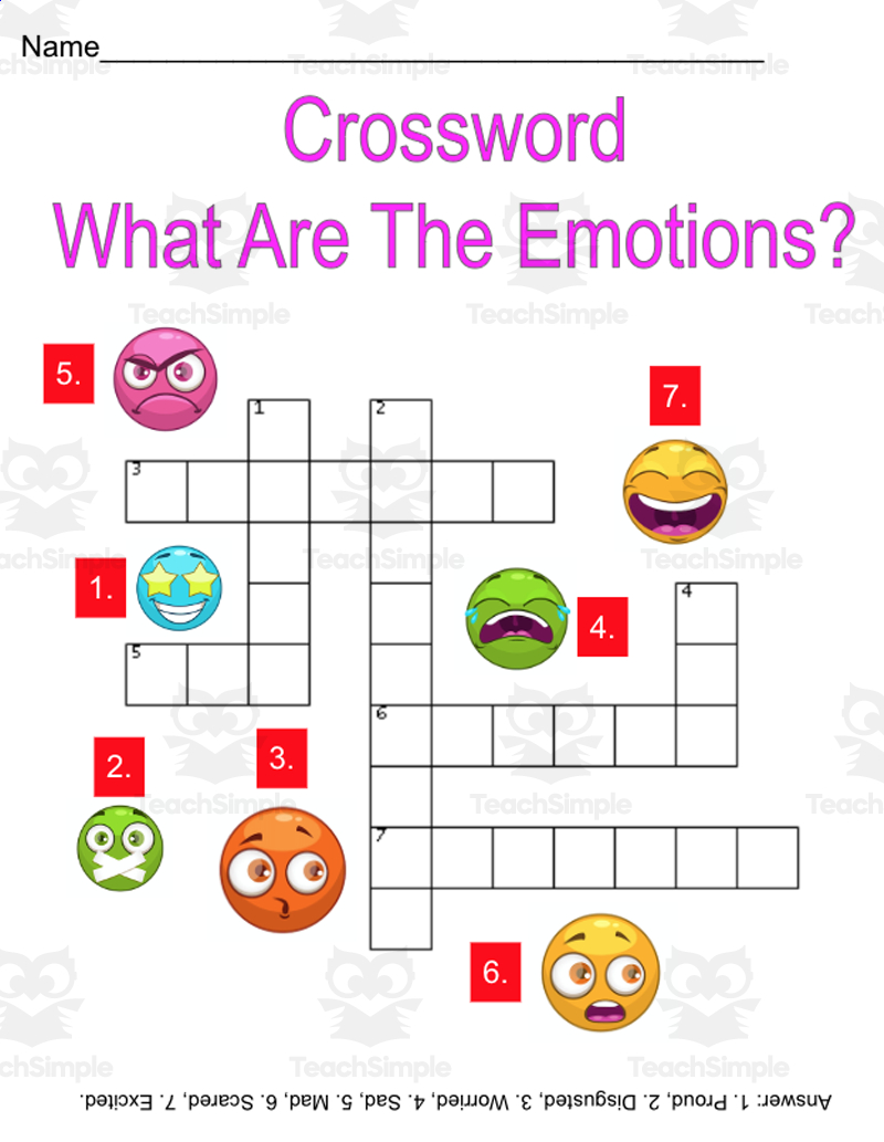 Four Corners SEL Activity Plus 2 Emotions Crossword Puzzles By Teach Simple