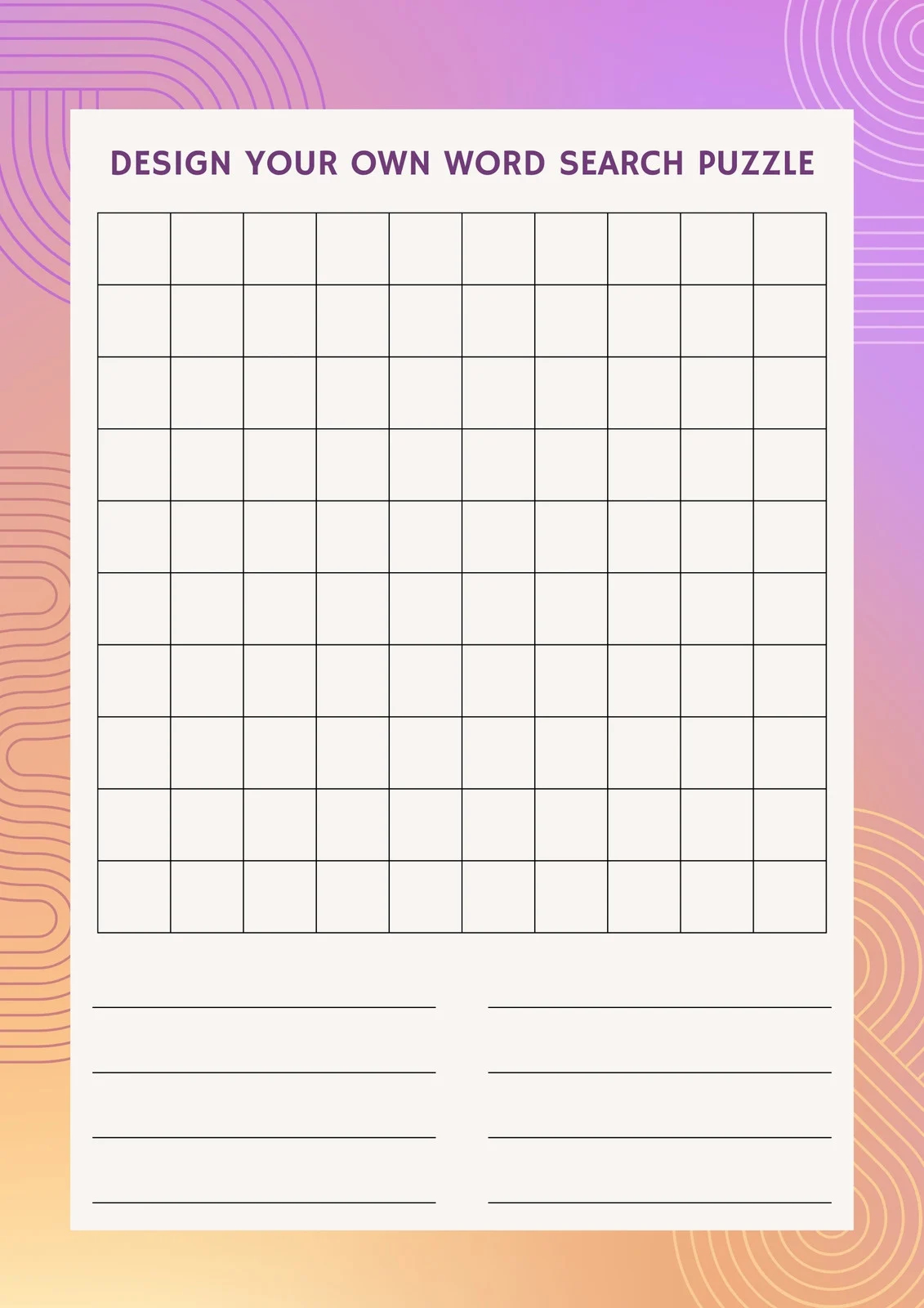 Crossword Puzzle Template Printable