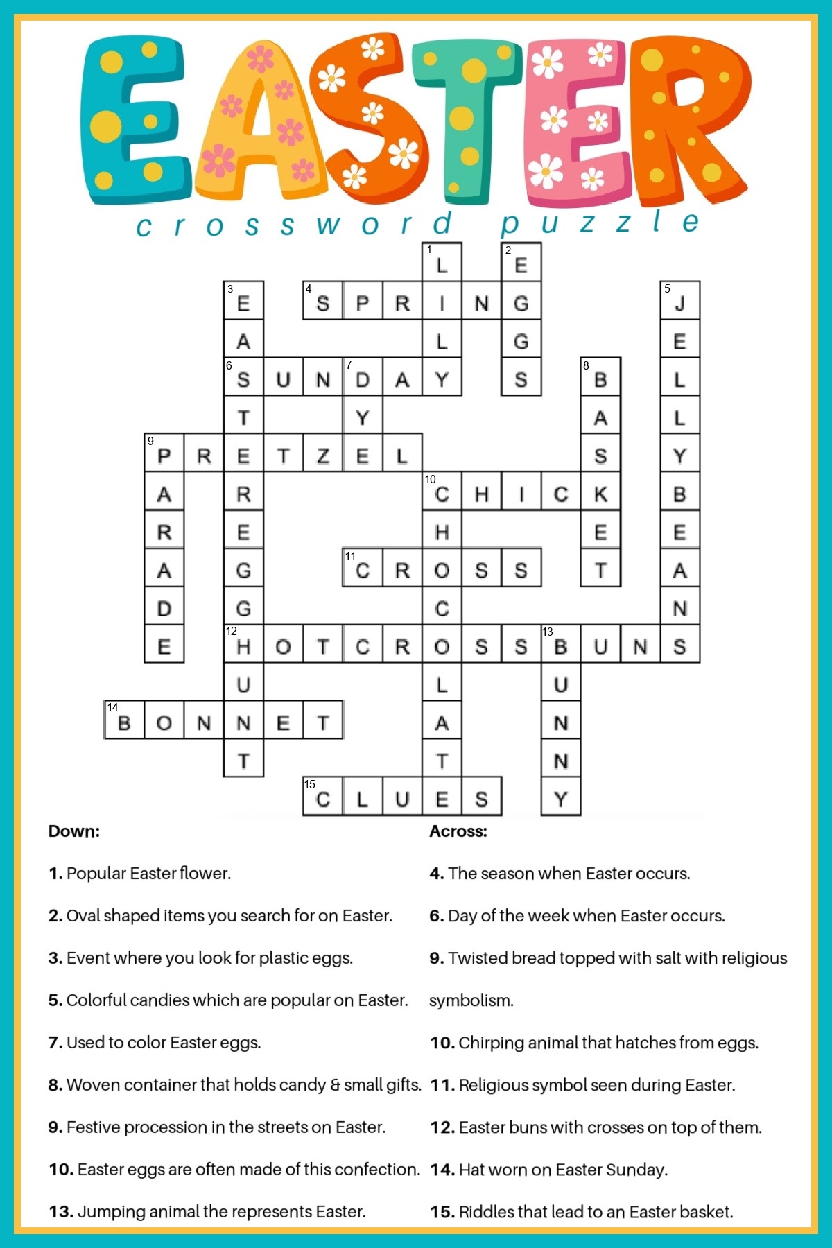 free easter crossword puzzle printable 2 versions answer key