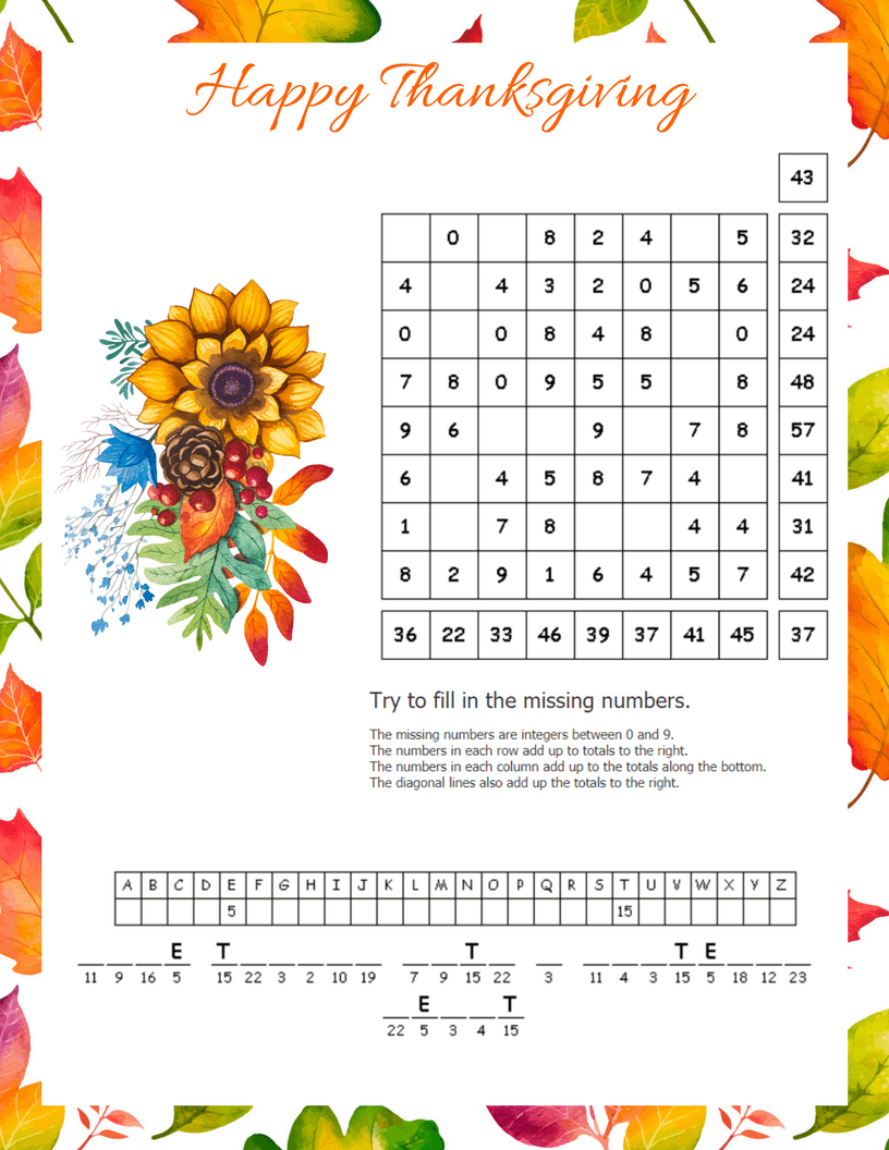 Free&Easy Printable Thanksgiving Crossword Puzzles