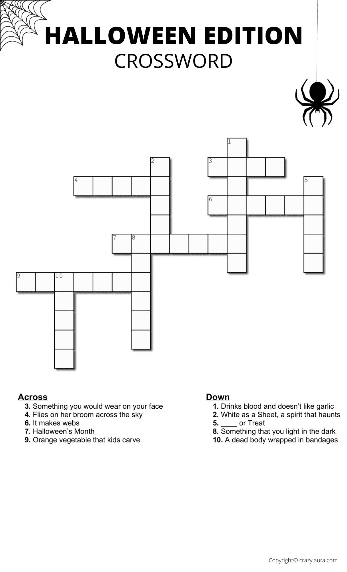 Free Halloween Crossword Printable Game Sheets Crazy Laura