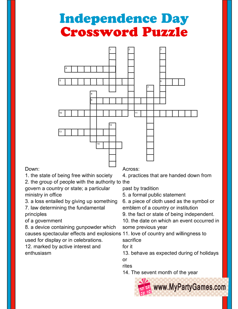 Free Printable 4th Of July Crossword Puzzle With Answer Key Free Printable 4th Of July Crossword Puzzle With Answer Key