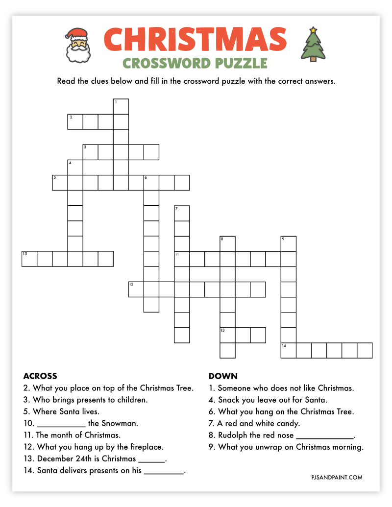 free printable christmas crossword puzzle pjs and paint