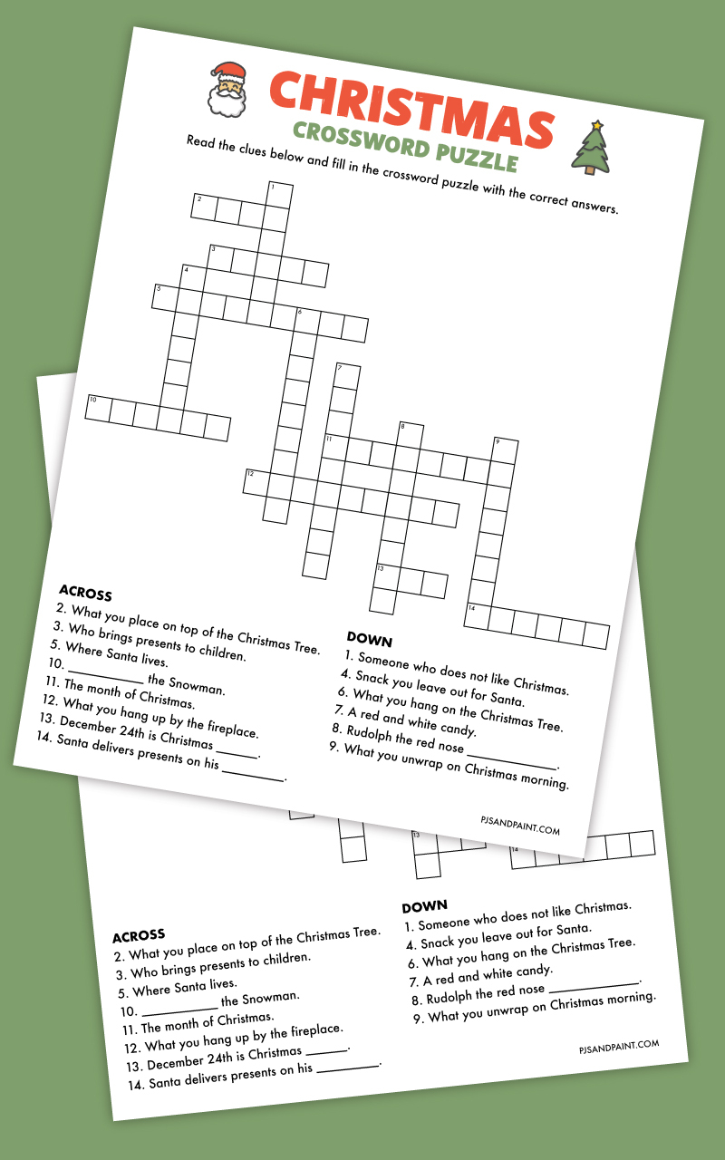 free printable christmas crossword puzzle pjs and paint