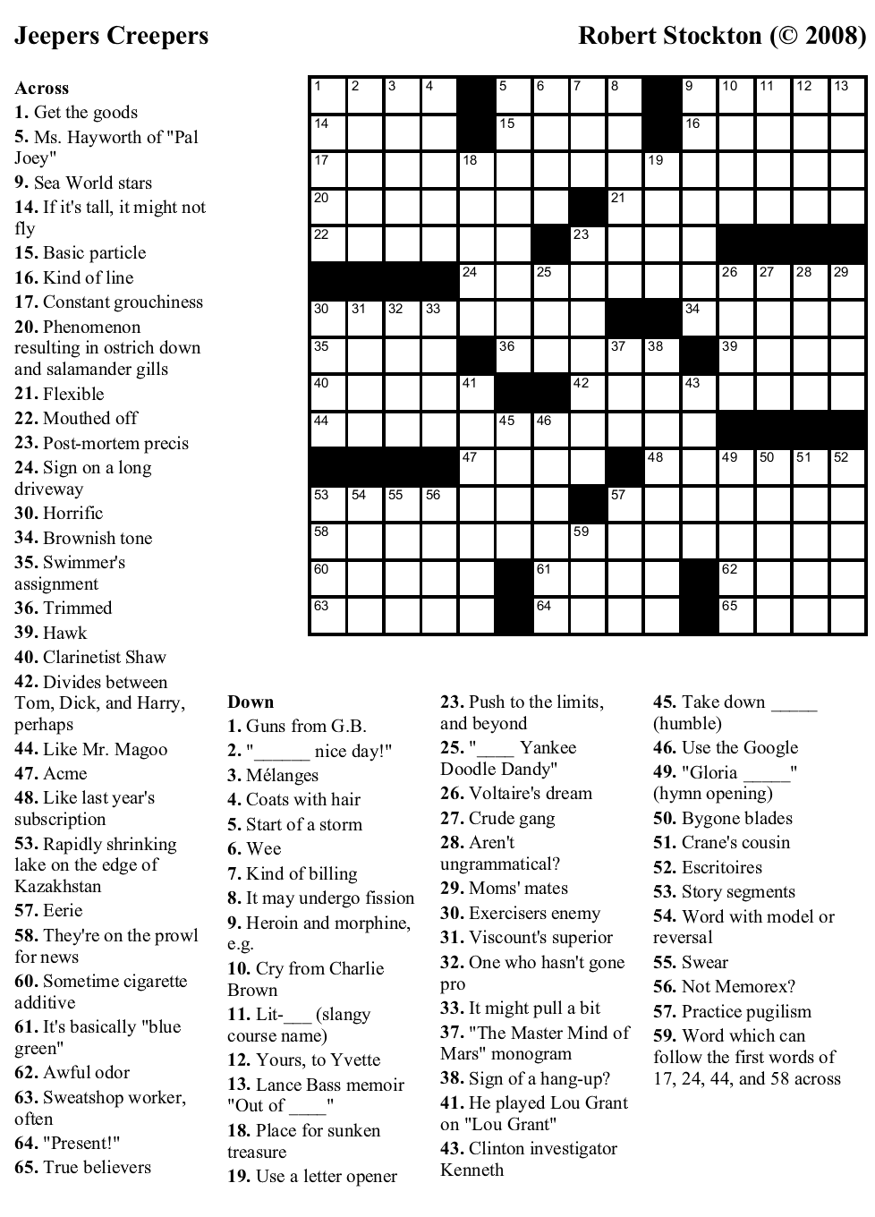 Free Printable Crossword 43 Jeepers Creepers Beekeeper Crosswords Free Printable Crossword 43 Jeepers Creepers Beekeeper Crosswords