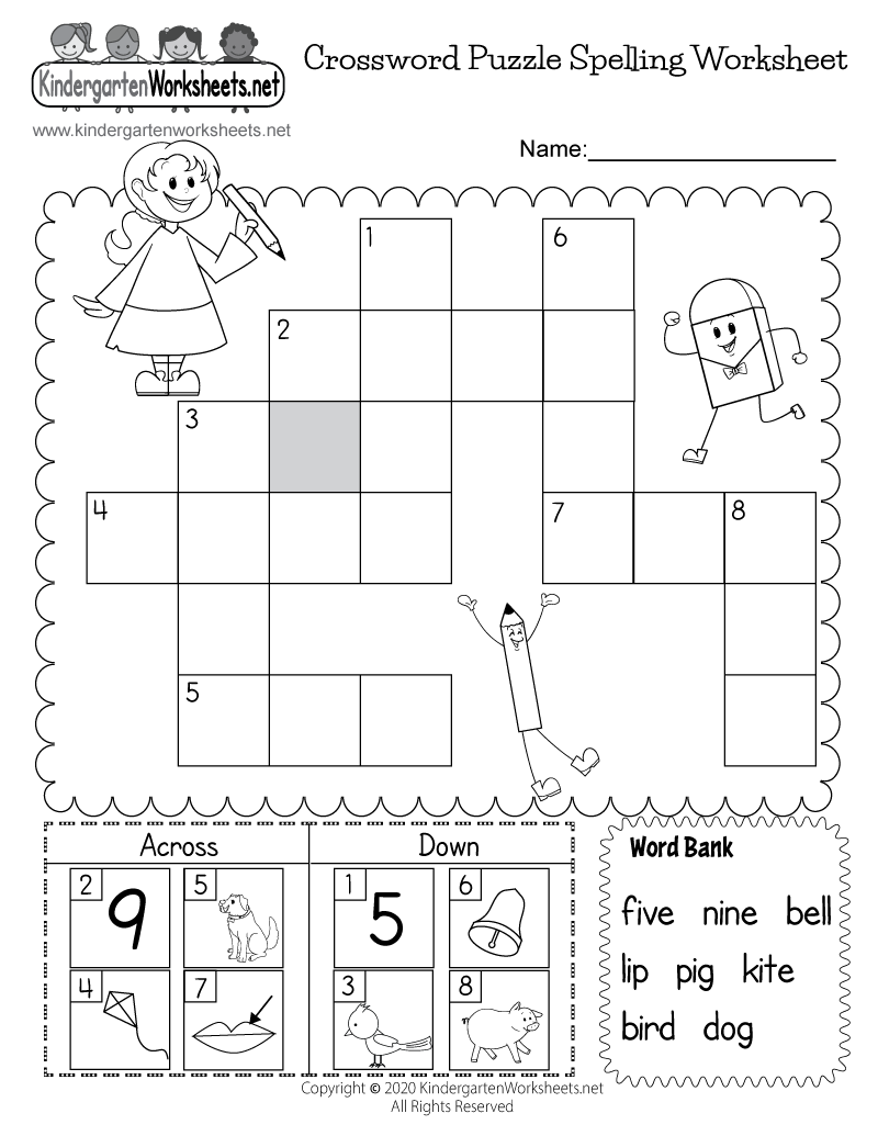 free printable crossword puzzle spelling worksheet
