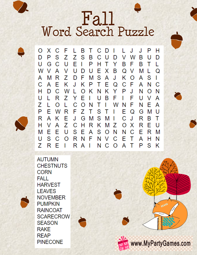 Free Printable Fall Word Search Puzzle With Solution Free Printable Fall Word Search Puzzle With Solution