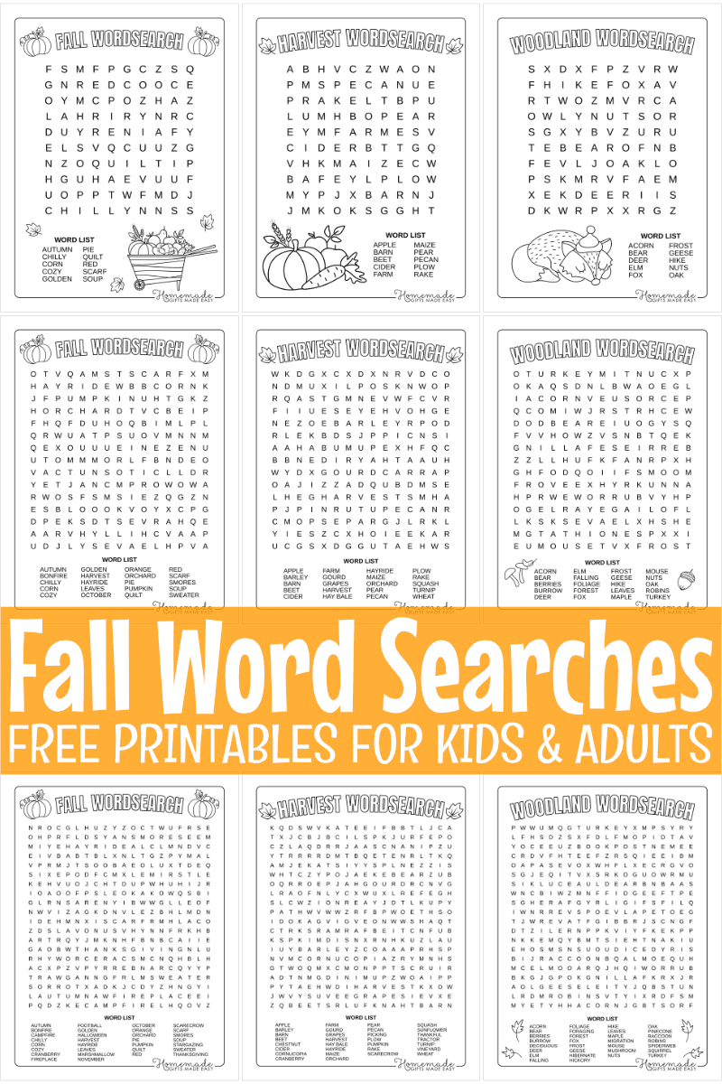 Fall Crosswords for Kids Printable