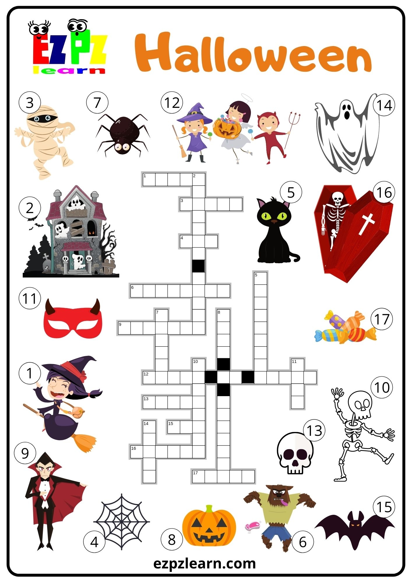 Free Printable Halloween Crossword Puzzle Pjs And Paint Worksheets Library