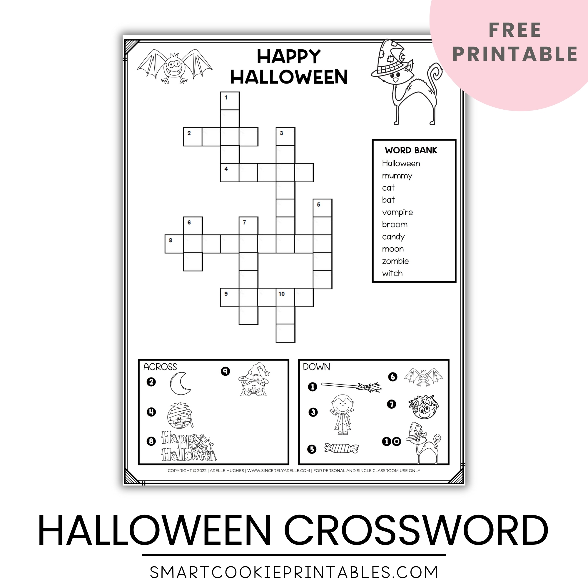 free printable happy halloween crossword puzzle for kids smart cookie printables