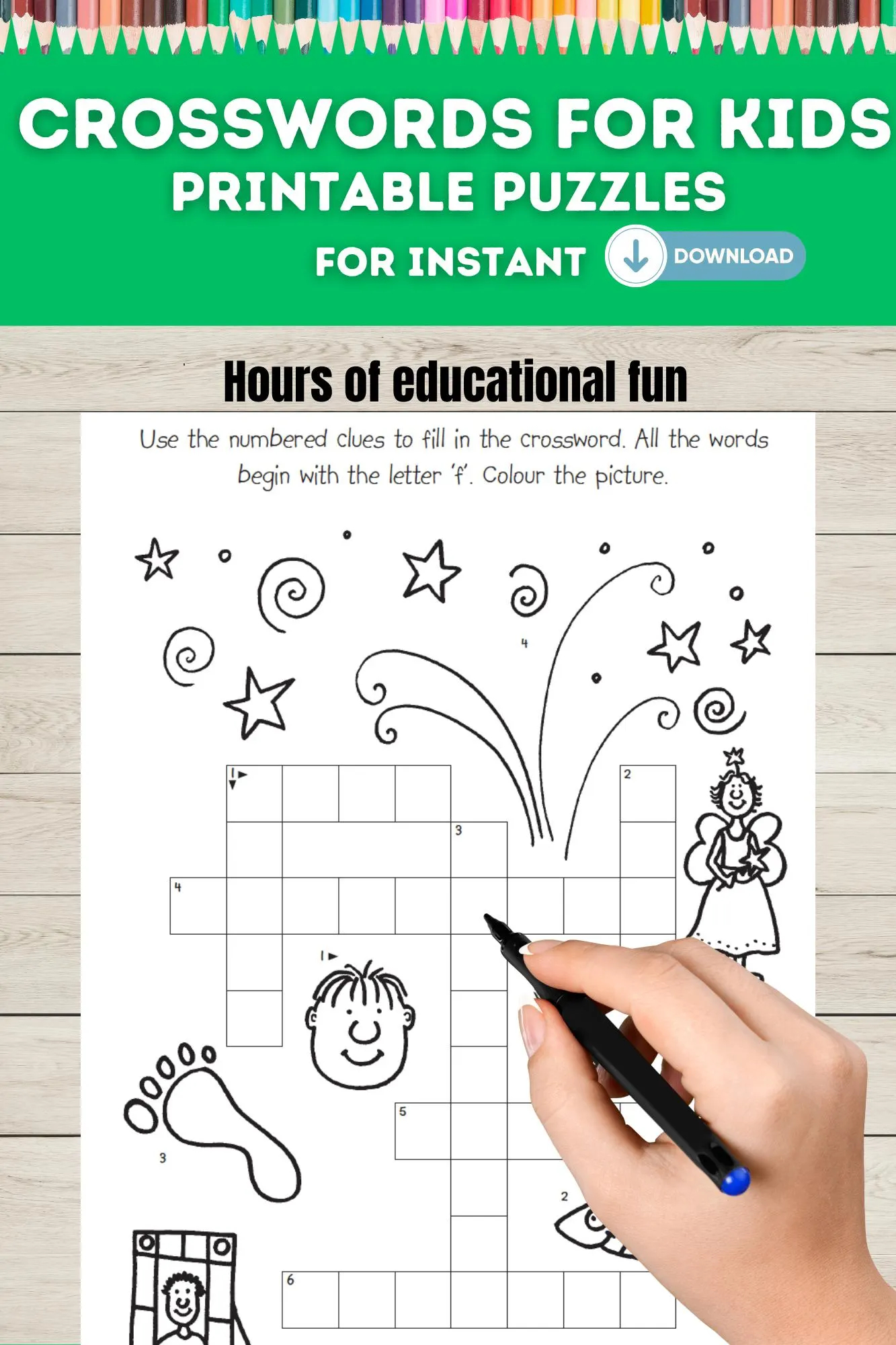 Fun Kids Crossword Puzzle Pages With Solutions Instant Download Printable Crossword Crossword For Kids Fun Crossword Etsy