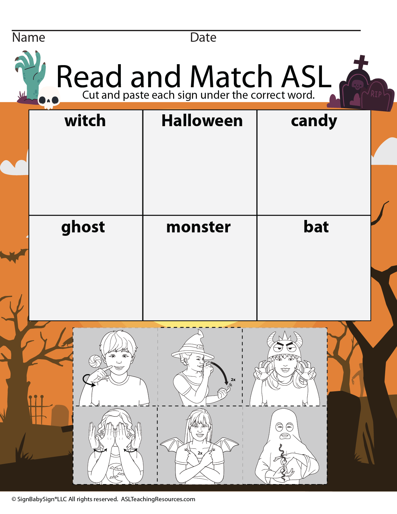 Games For Sign Language Halloween Crosswords Read And Match ASL Teaching Resources