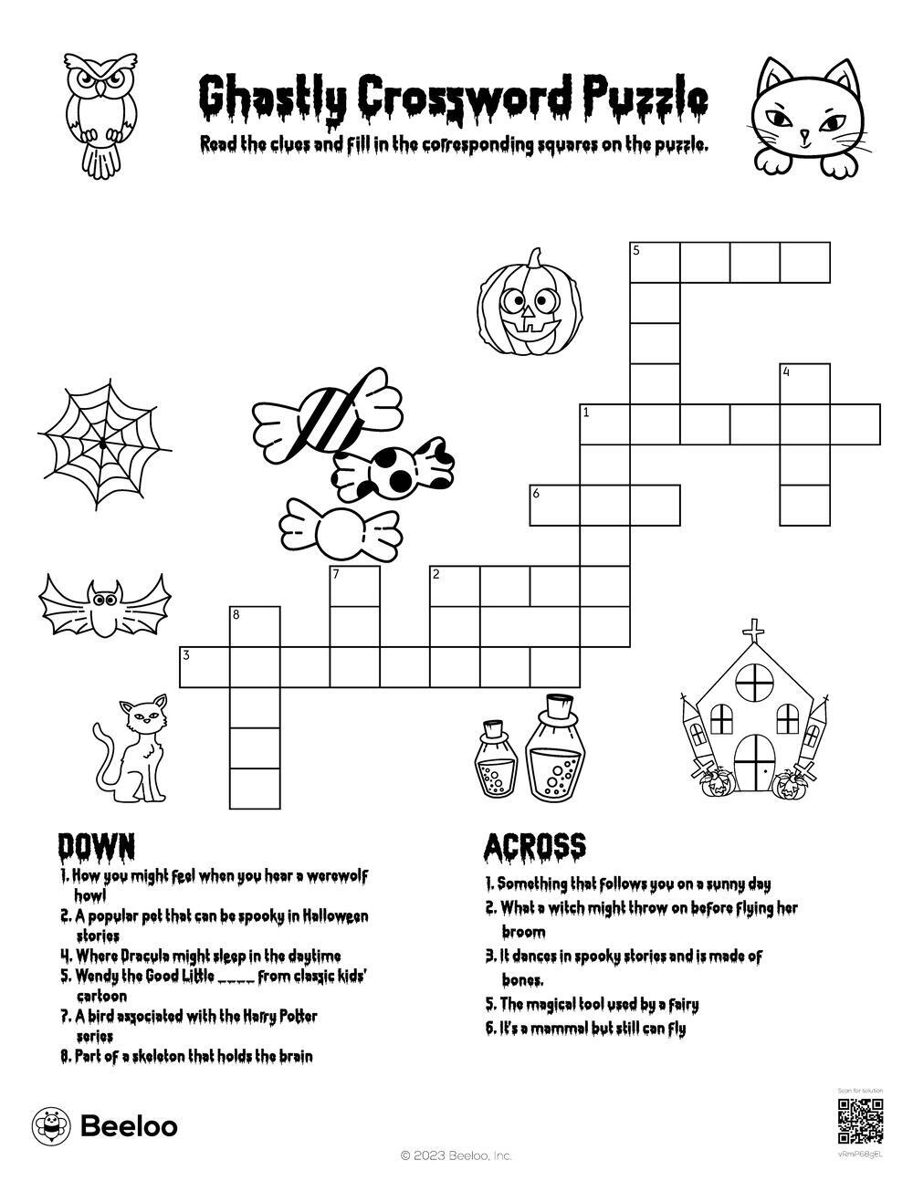 Ghastly Crossword Puzzle Beeloo Printable Crafts And Activities For Kids
