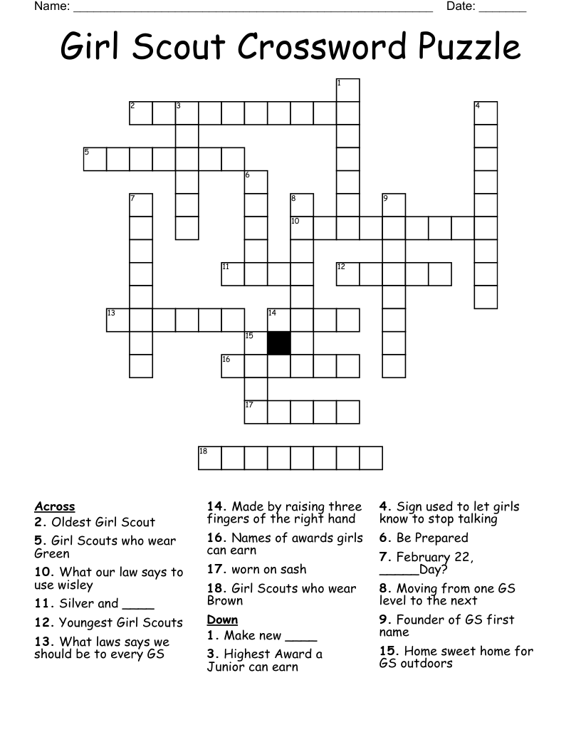 Girl Scout Crossword Puzzle WordMint Girl Scout Crossword Puzzle WordMint