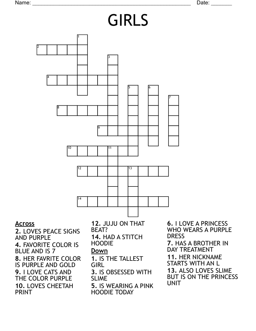 GIRLS Crossword WordMint GIRLS Crossword WordMint