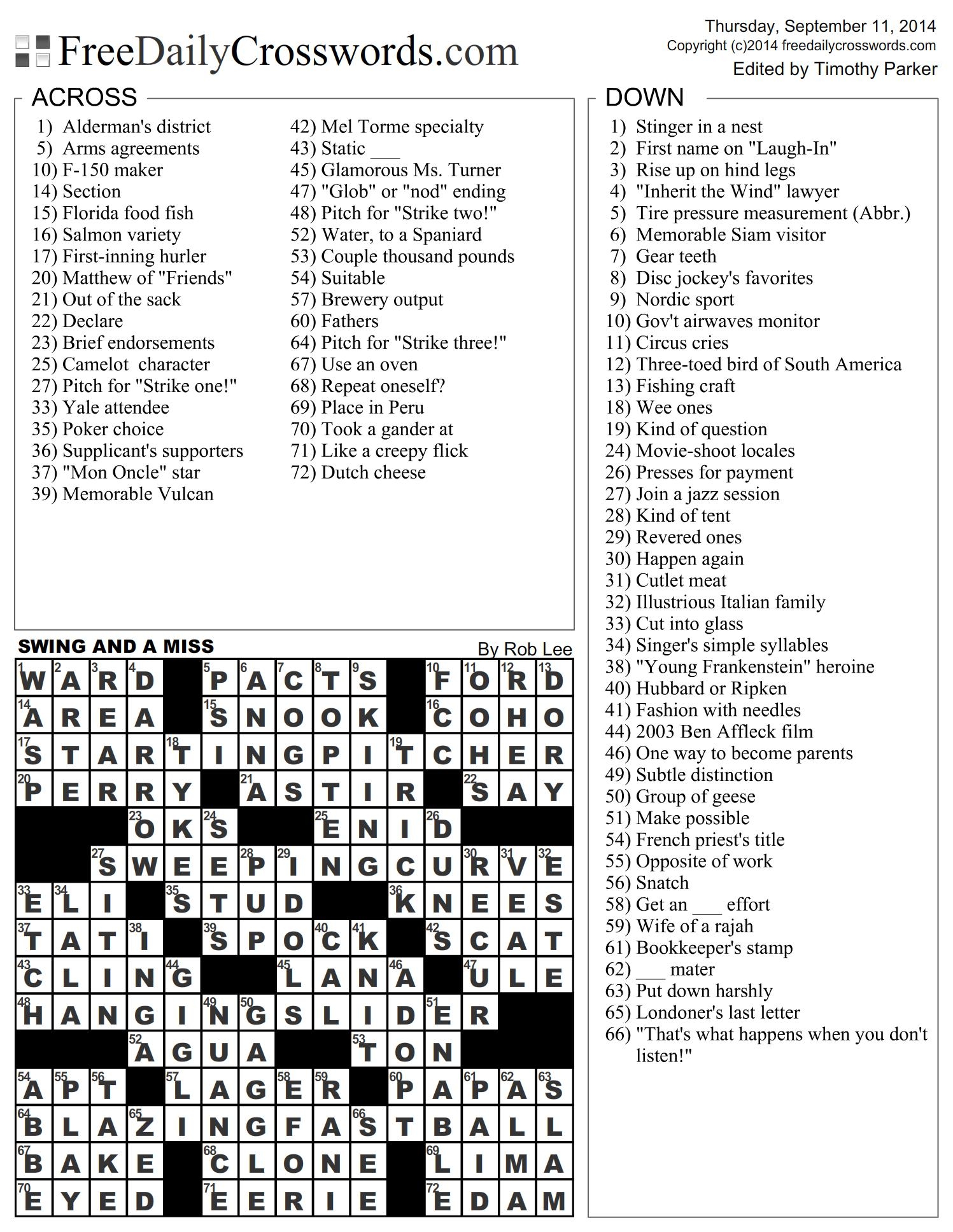 Printable Daily Crosswords