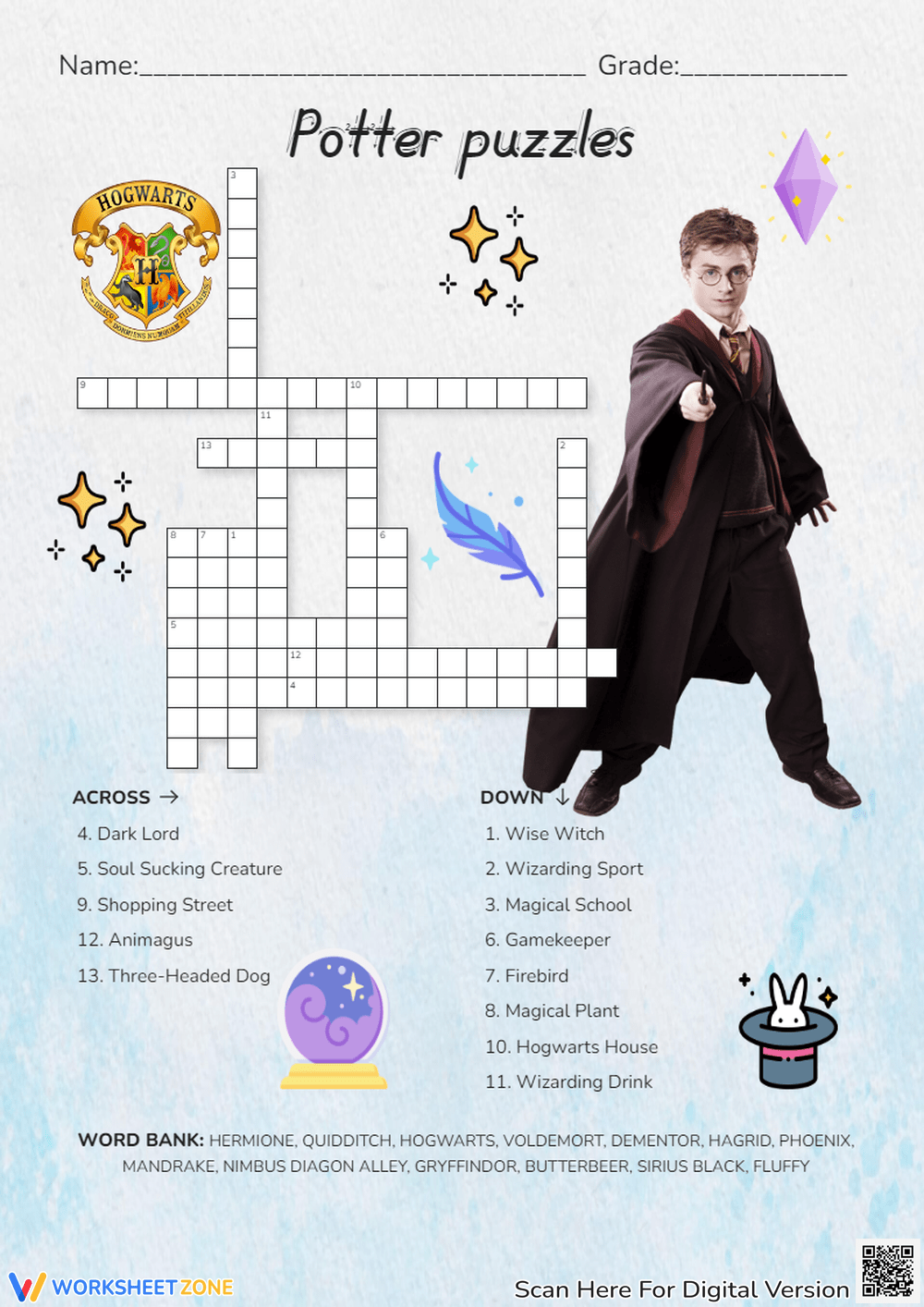 Grade 1 Harry Potter Crossword Worksheets 2025