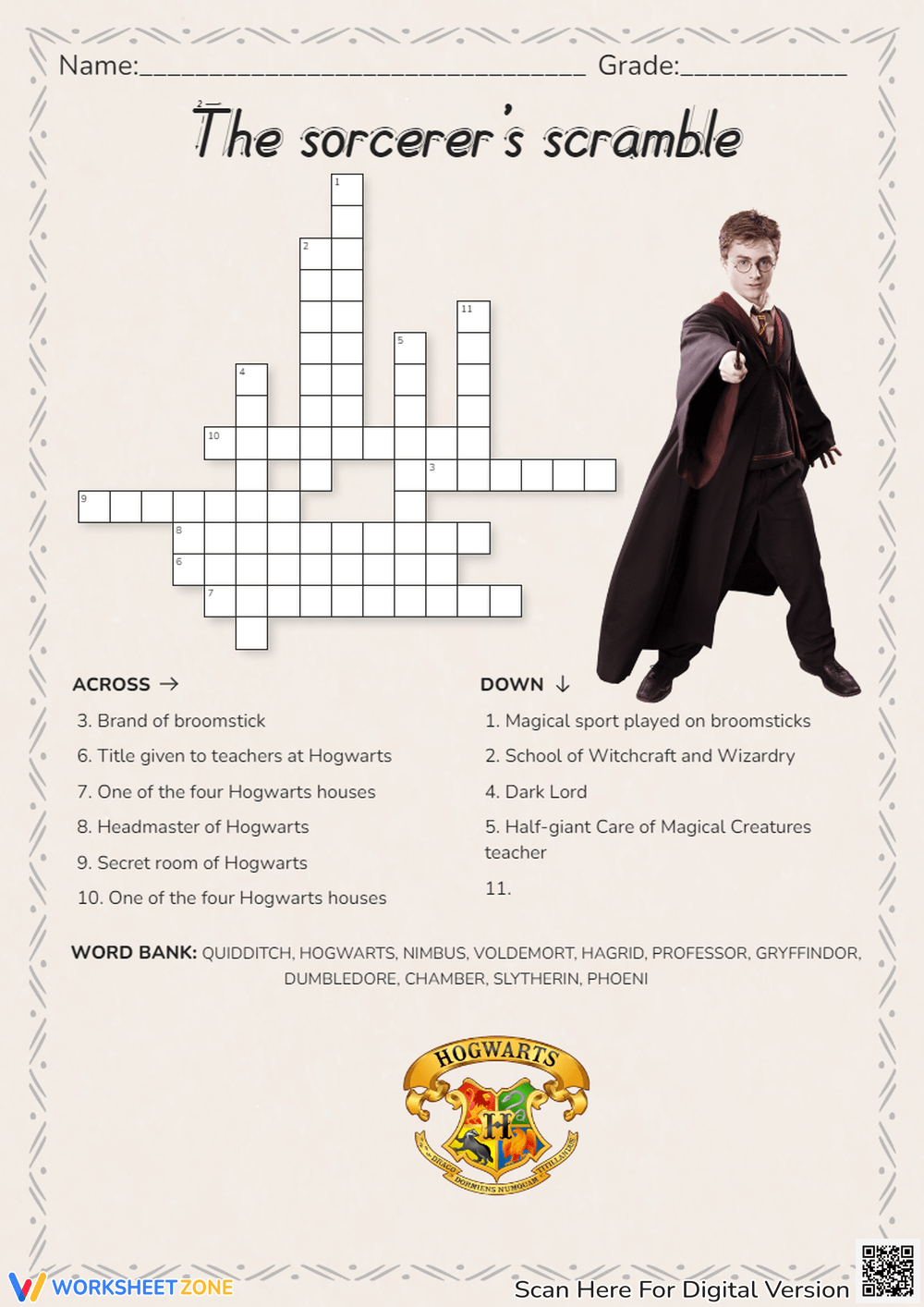 Harry Potter Crossword Puzzles Printable