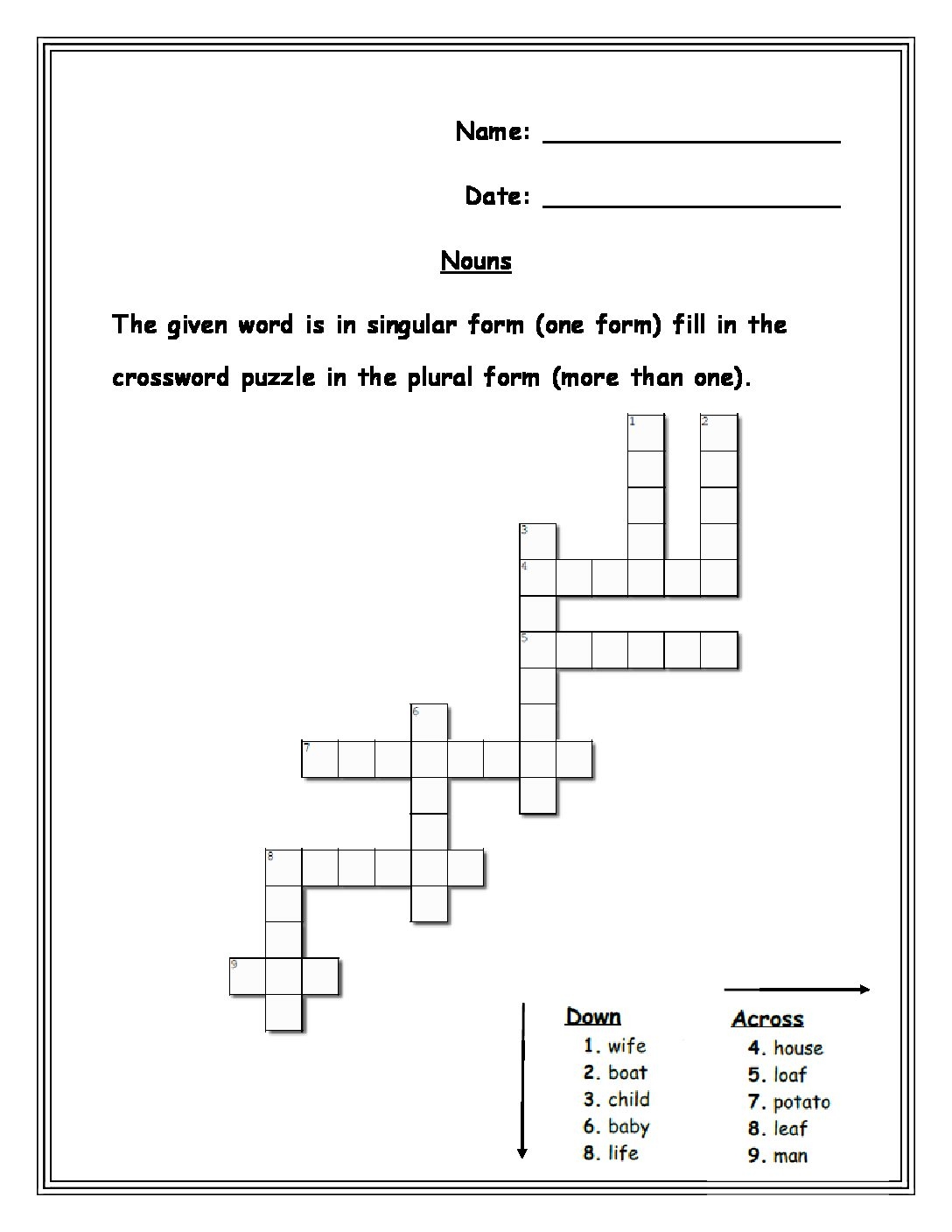 Grade 2 Crossword Puzzles Printable
