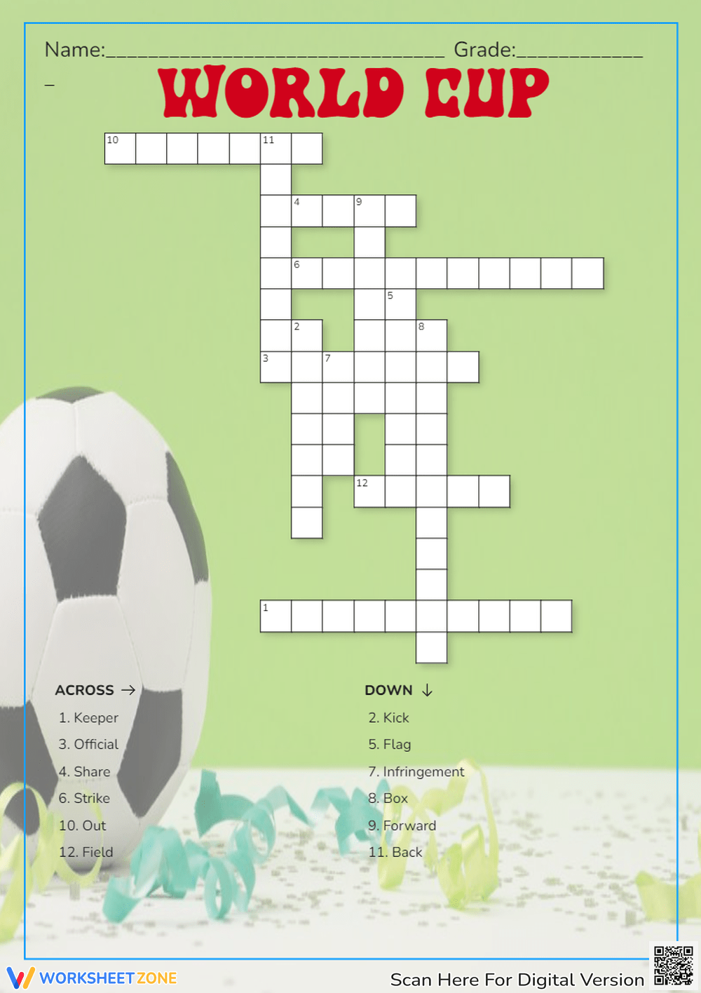 Soccer Crossword Puzzle Printable