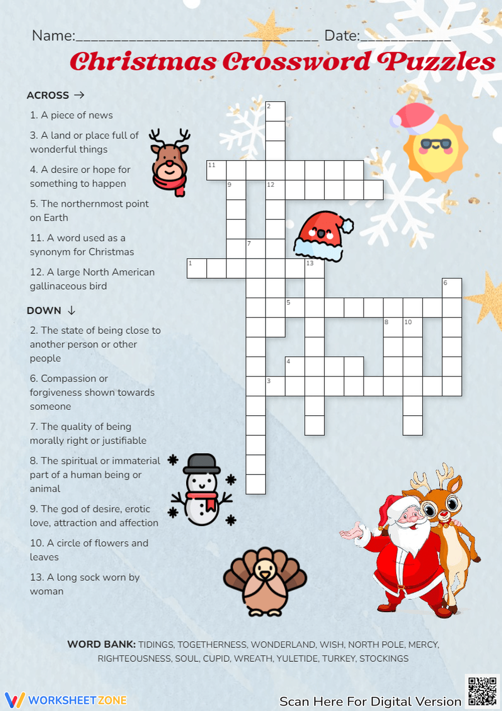 Christmas Crossword Free Printable Kindergarten