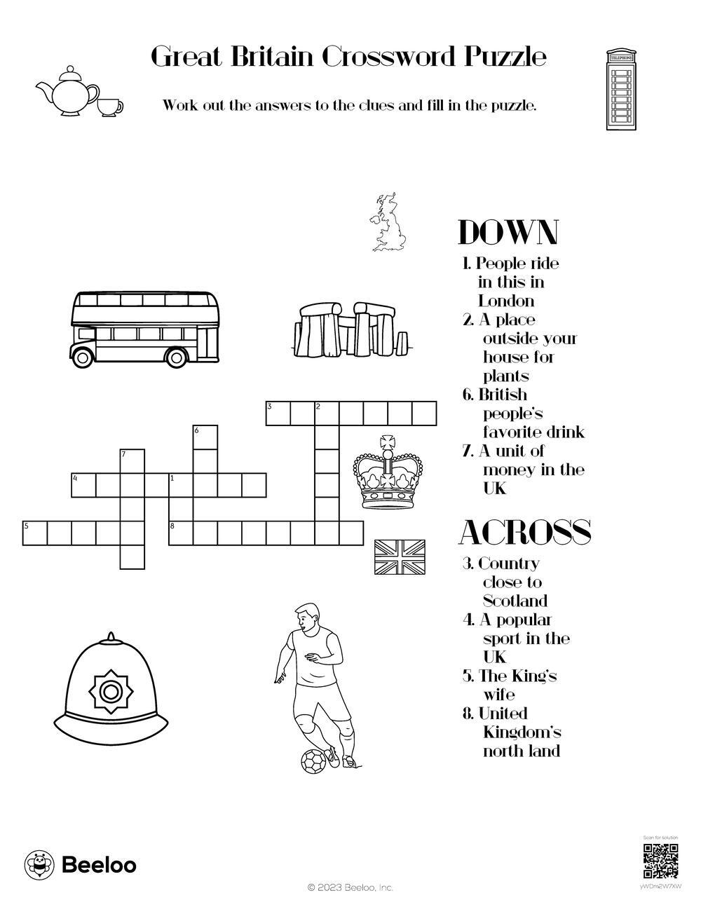 Great Britain Crossword Puzzle Beeloo Printable Crafts And Activities For Kids