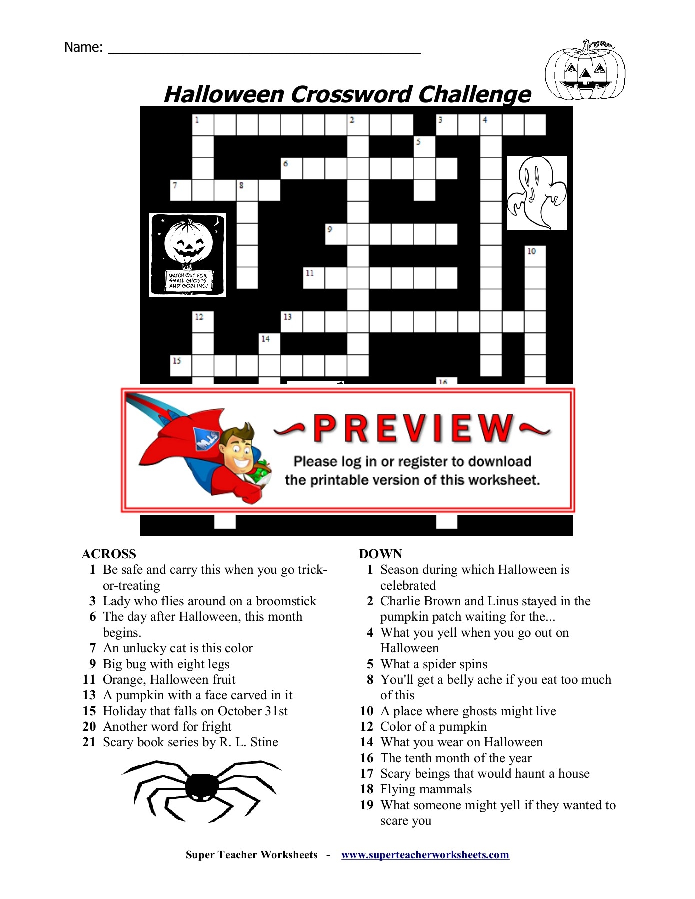 Halloween Crossword Challenge Super Teacher Worksheets