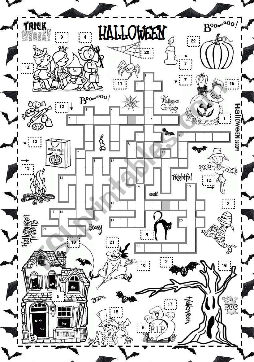 halloween crossword esl worksheet by silvanija