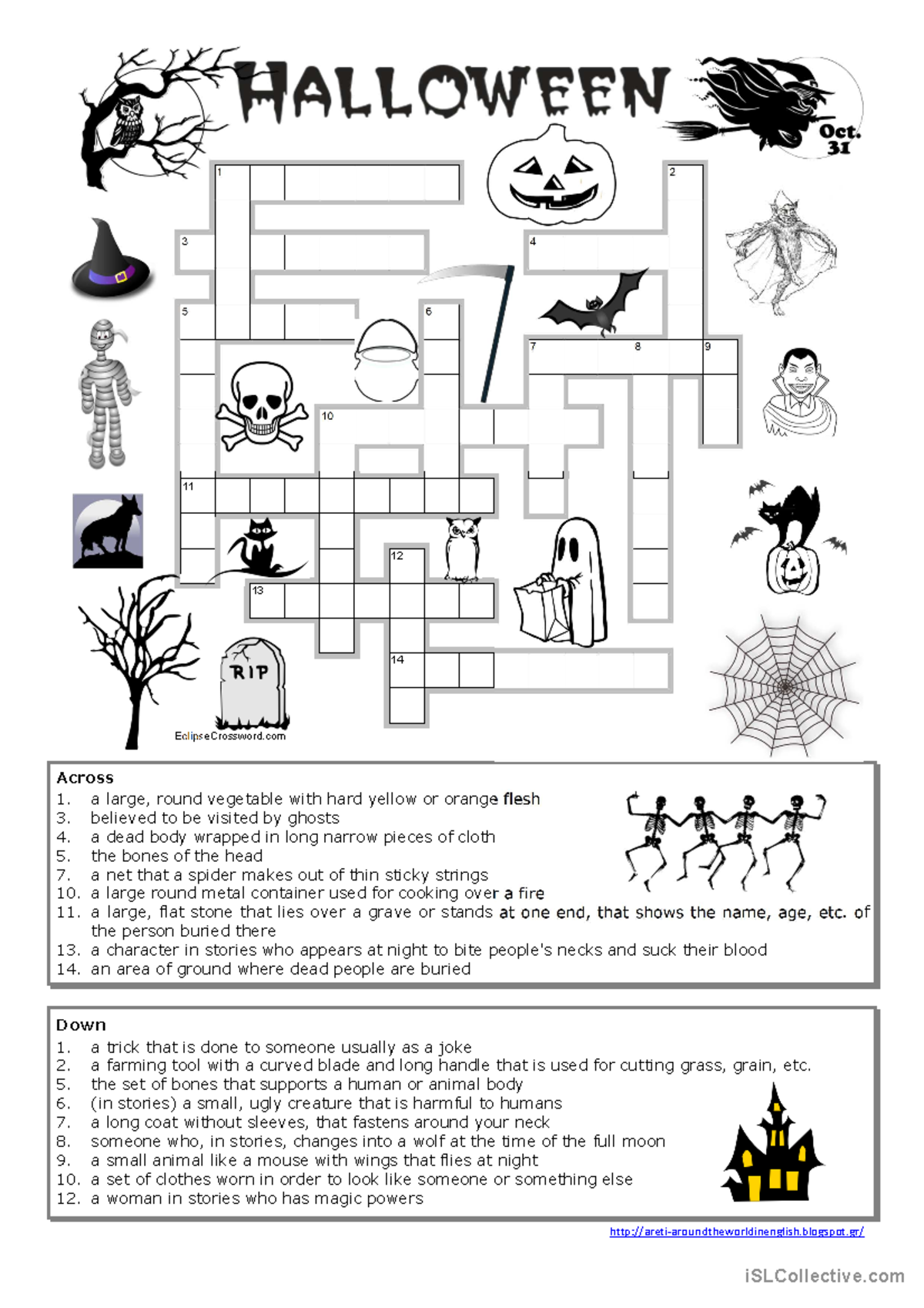 Halloween Crossword Puzzle Answers Studocu