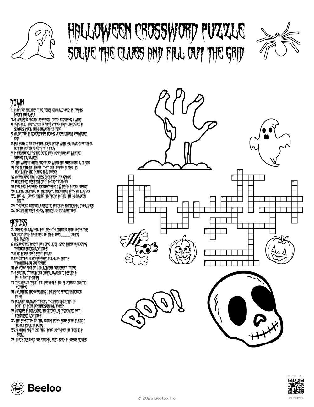 halloween crossword puzzle beeloo printable crafts and activities for kids