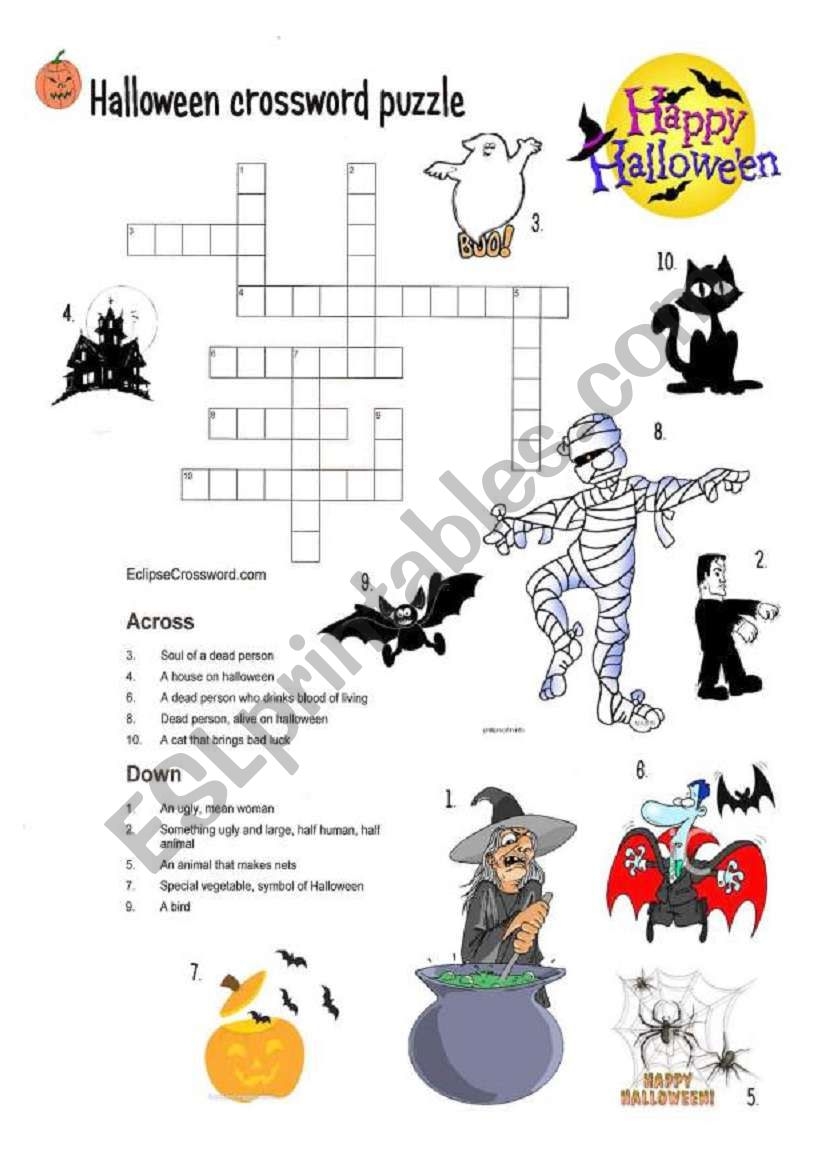 Halloween Crossword Printable Worksheets