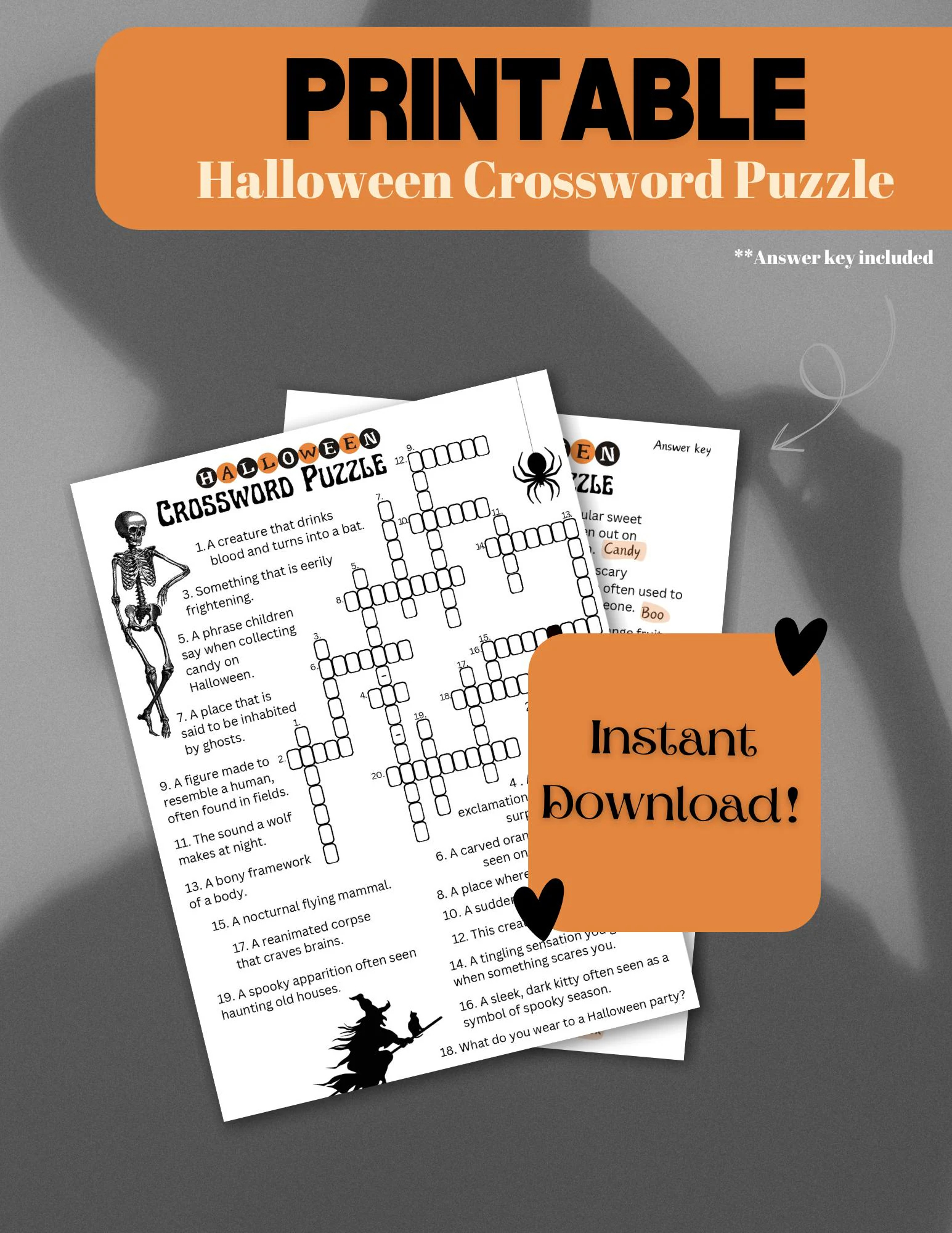 halloween crossword puzzle fun holiday activity printable halloween word game etsy