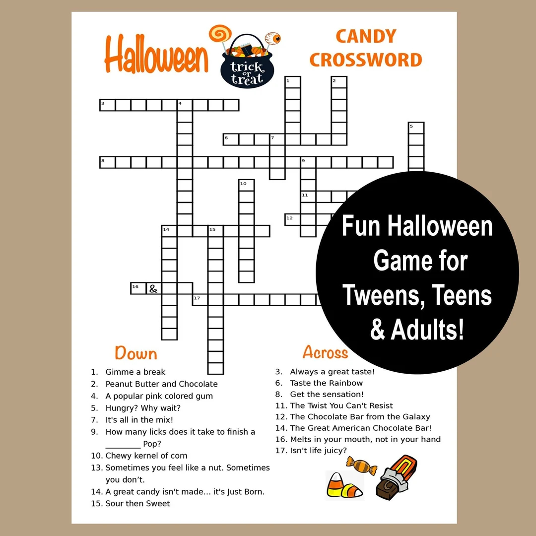 halloween crossword puzzle halloween tween teen adult game halloween party game printable halloween trivia game halloween candy game etsy