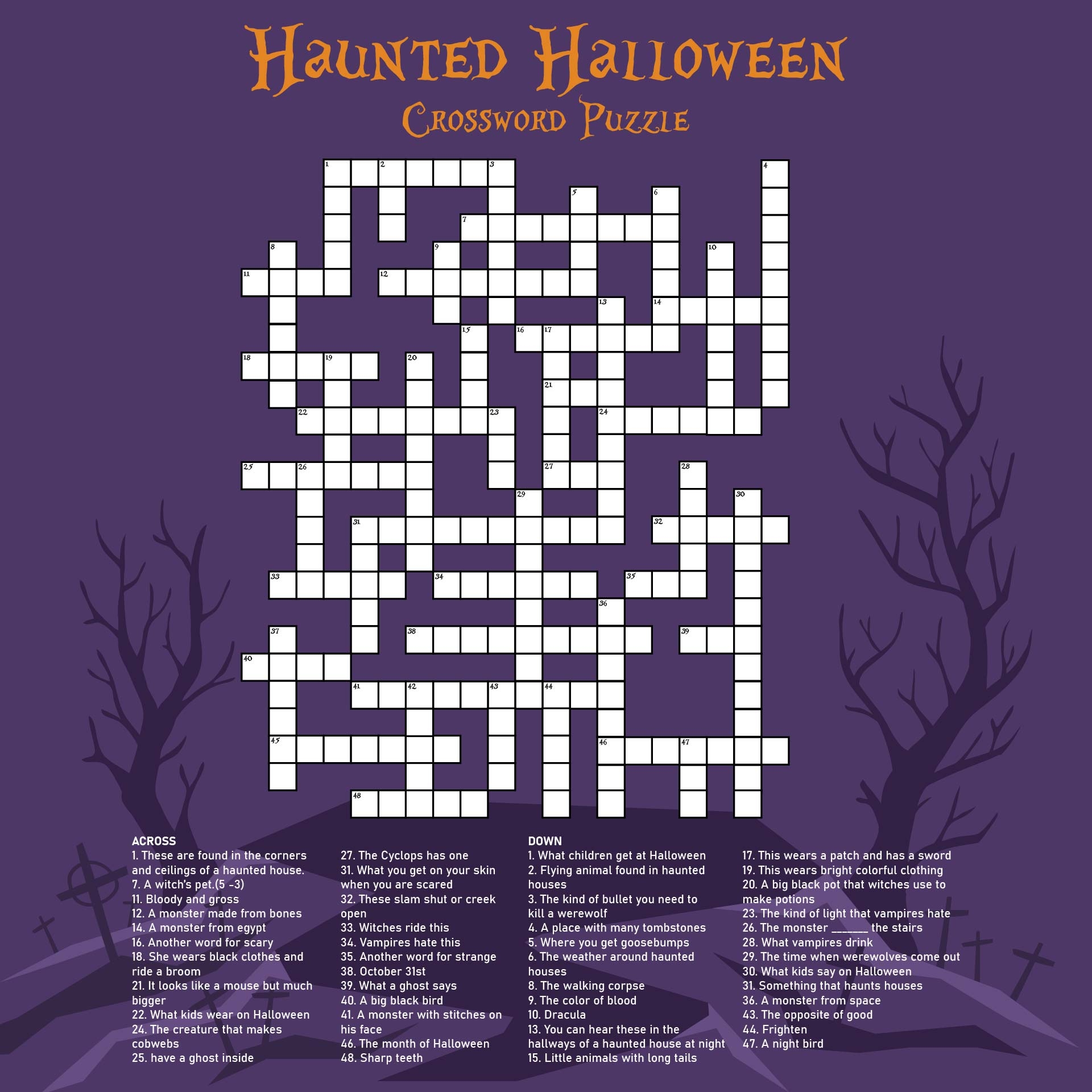 Crossword Puzzles Hallooween PDF Printable
