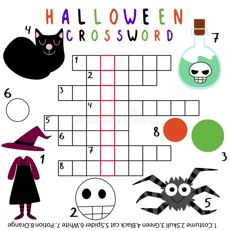 Halloween Crossword With Answer Square Vector Worksheet Stock Vector Illustration Of Kids Orange 194430411