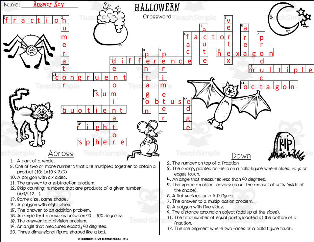 Simple Halloween Crossword Puzzles Printable with Answer Sheets