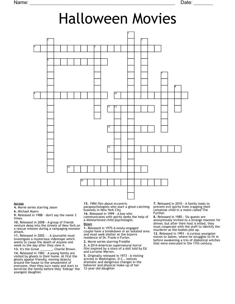 Halloween Crossword Printable PDF