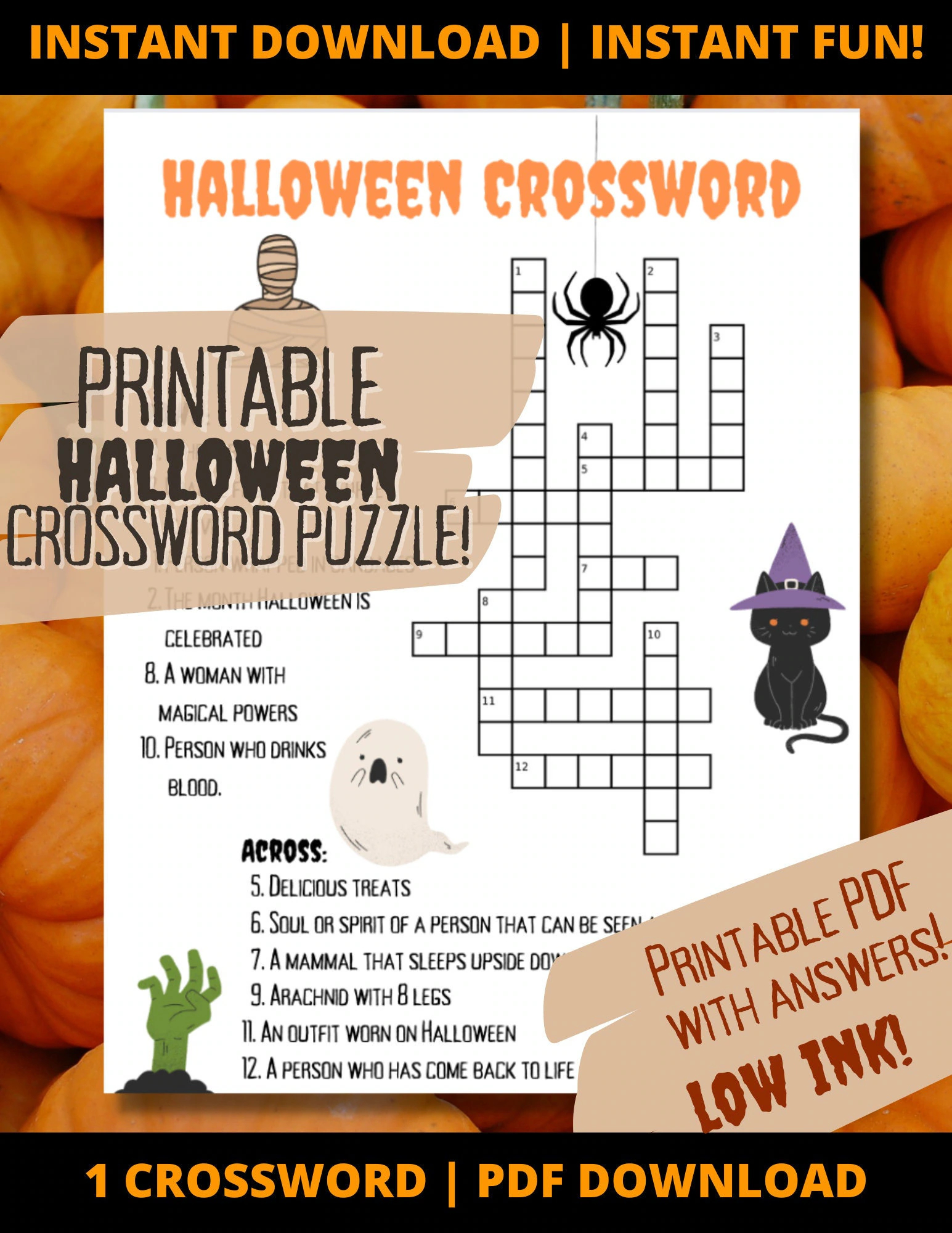 Halloween Crossword Puzzle Printable PDF
