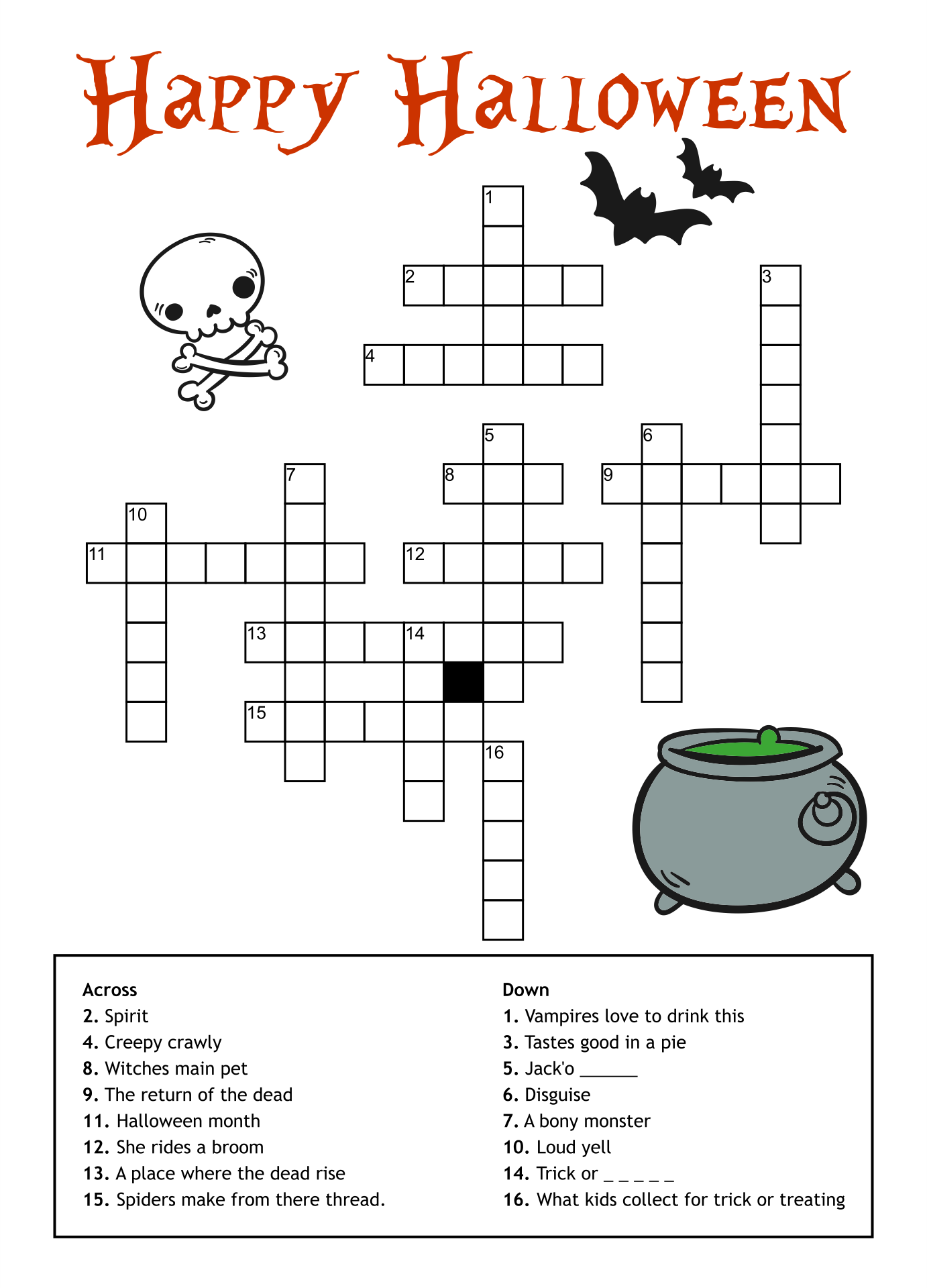 Kids Crossword Puzzles Halloween Printable Ten Year Old