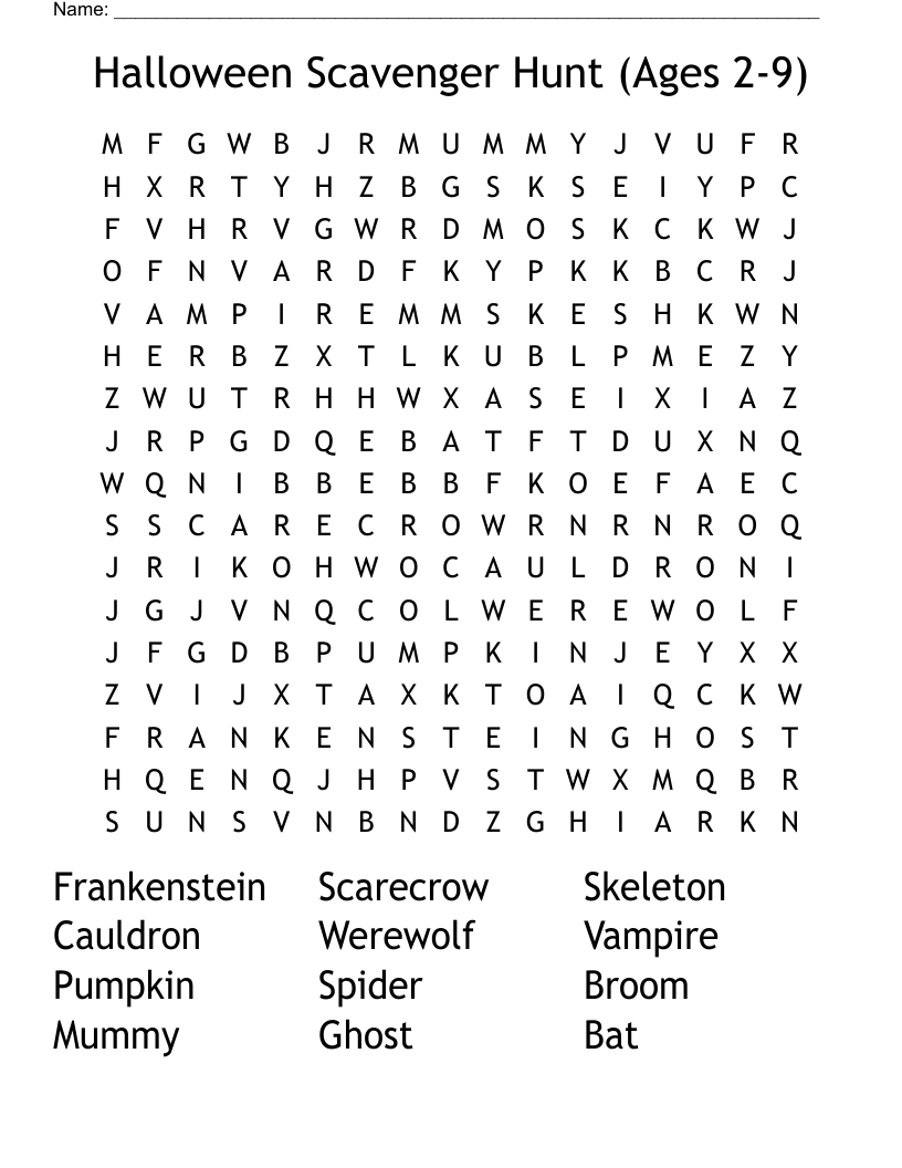 Halloween Scavenger Hunt Ages 2 9 Word Search WordMint Halloween Scavenger Hunt Ages 2 9 Word Search WordMint